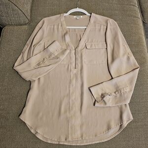 Express Blush Pink Casual Office Button Career Sheer Top Size Small